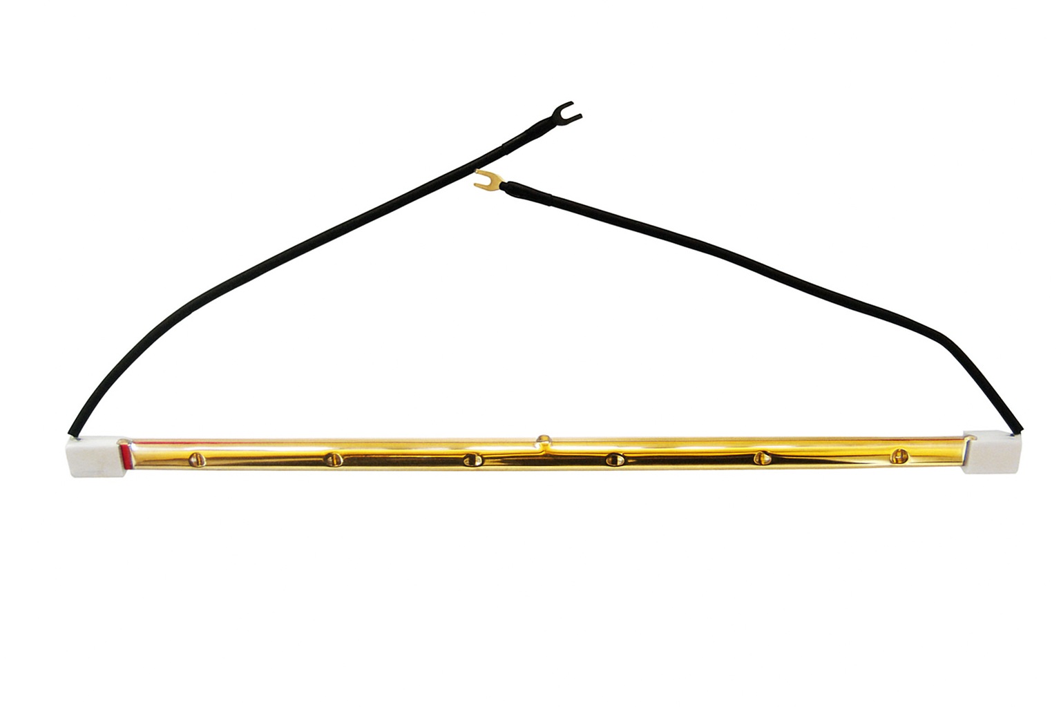 Halogenvärmelampa med två anslutningskablar.